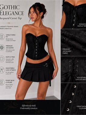 Gothic Elegance Black Jacquard Corset Top